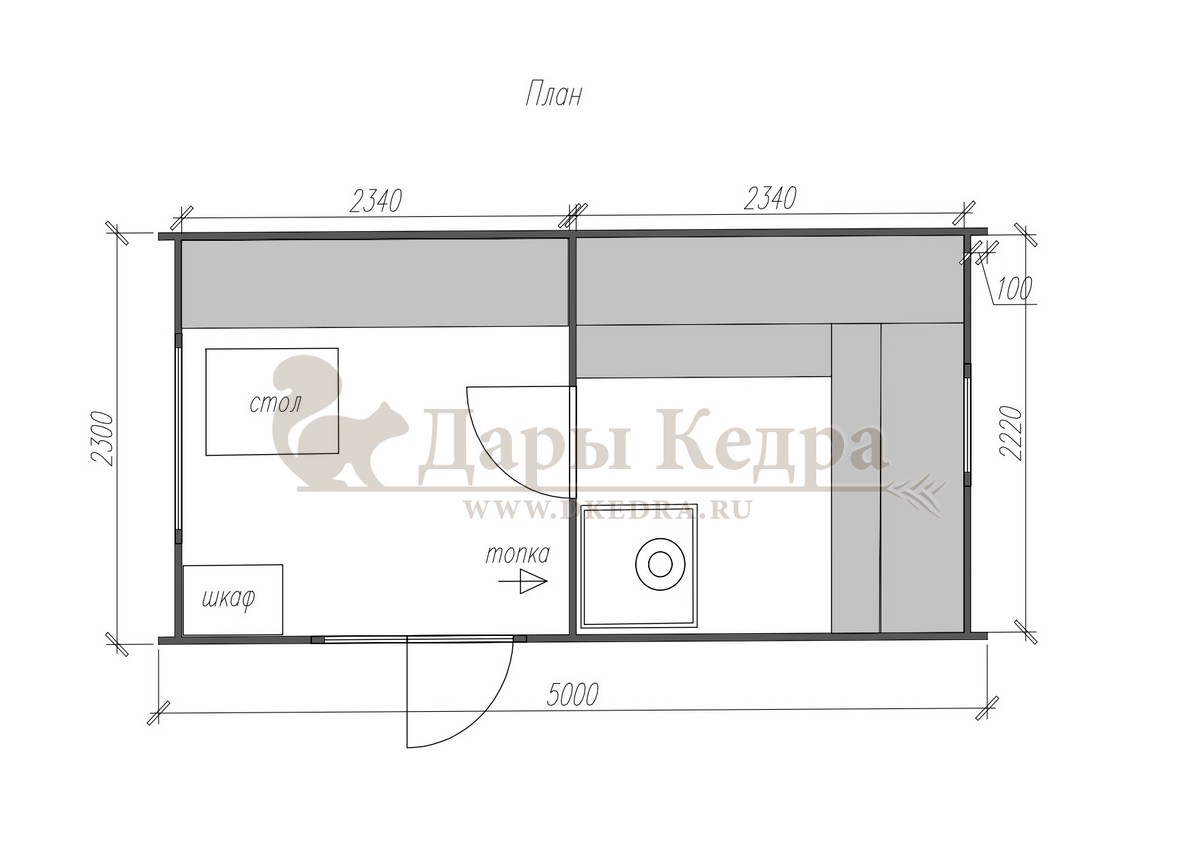 Каркасная баня Барн из кедра 5х2,3 м